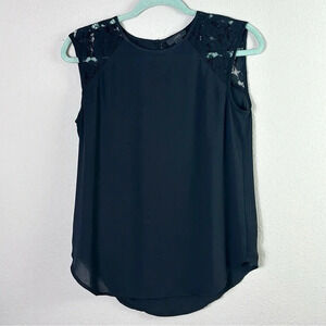 J. Crew Blouse Black Lace-Shoulder Sleeveless Top Size 2
